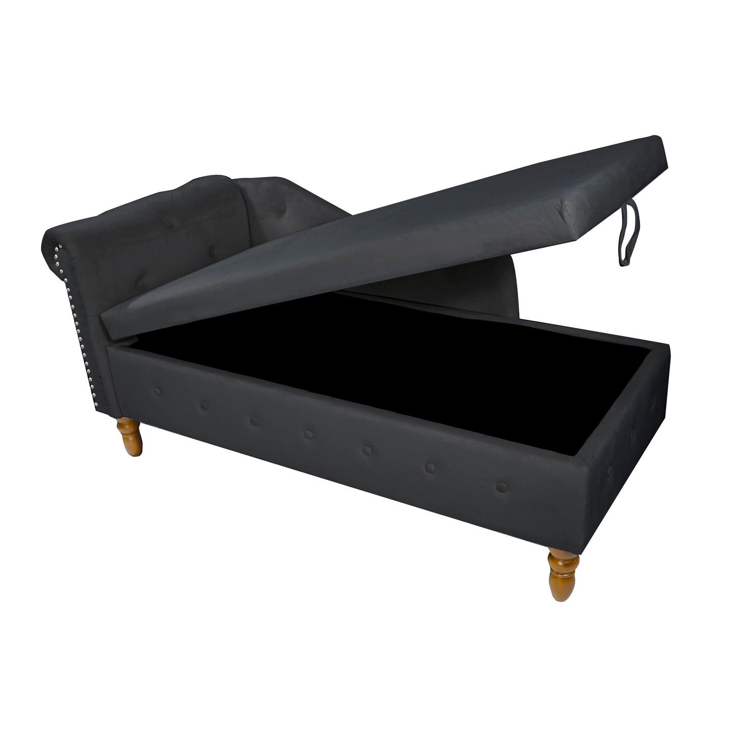Chaise Lounge Indoor, Lounge Chair For Bedroom With Storage & Pillow, Modern Upholstered Rolled Arm Chase Lounge For Sleeping With Nailhead Trim For Living Room Bedroom Office