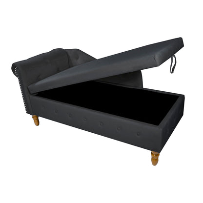 Chaise Lounge Indoor, Lounge Chair For Bedroom With Storage & Pillow, Modern Upholstered Rolled Arm Chase Lounge For Sleeping With Nailhead Trim For Living Room Bedroom Office