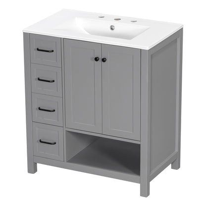 Bathroom Vanity With Sink Top, Bathroom Vanity Cabinet With 2 Doors And 2 Drawers, Open Shelf