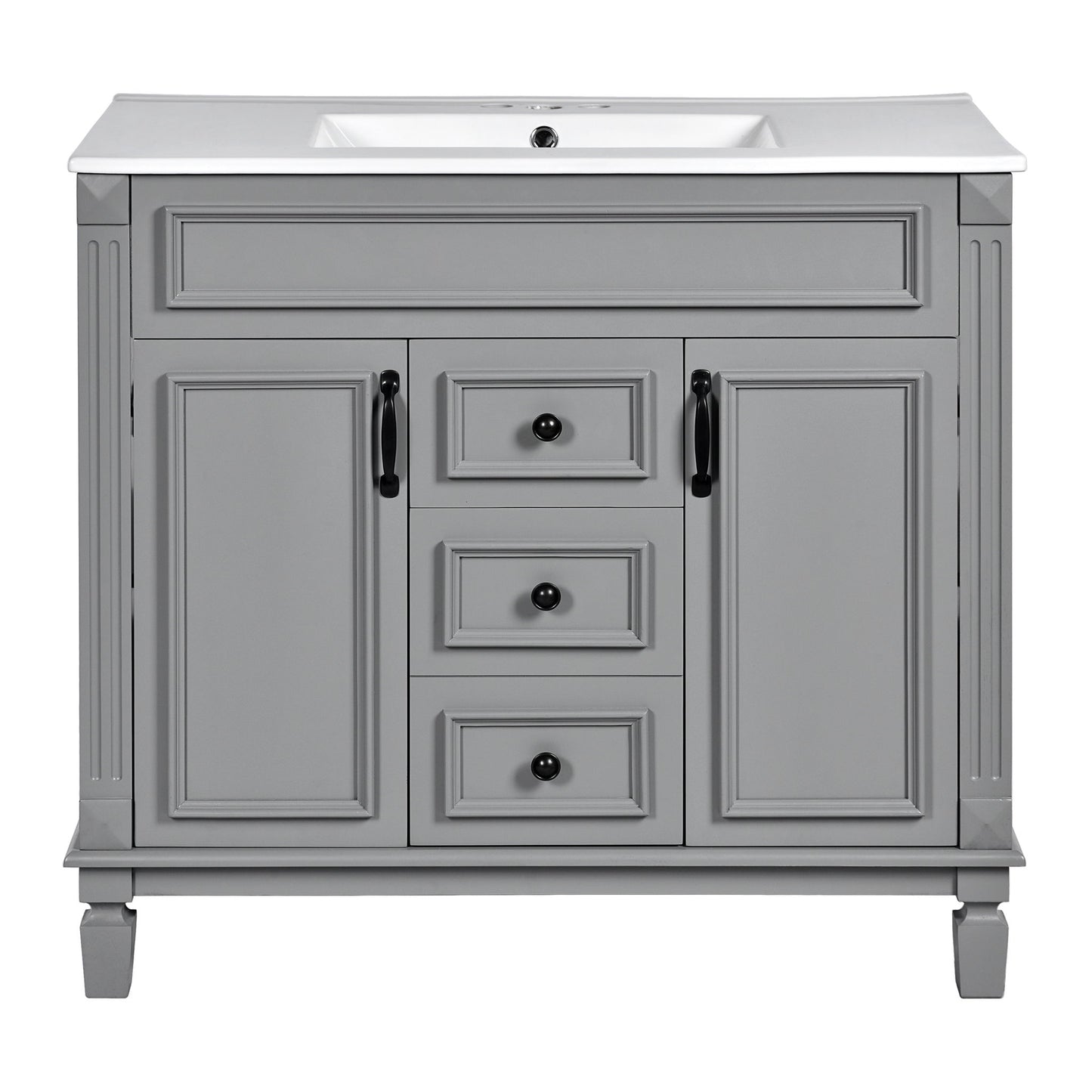 Bathroom Vanity With Top Sink, Mirror Cabinet, 2 Soft Closing Doors & 2 Drawers