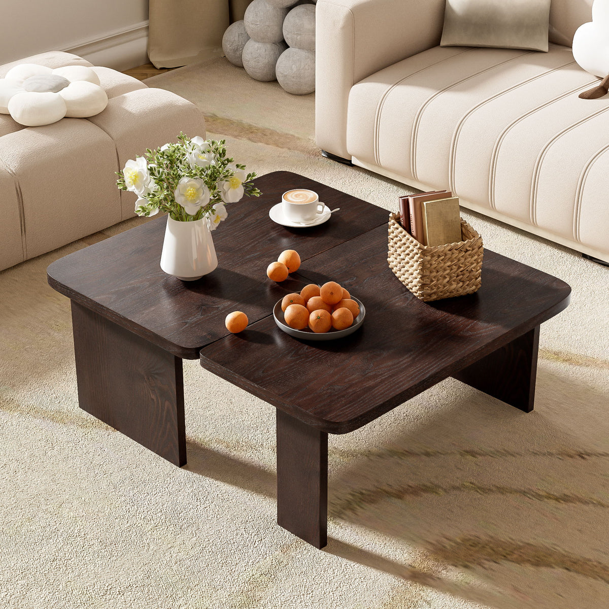 Modern Minimalist Coffee Table Set With Splicing Design