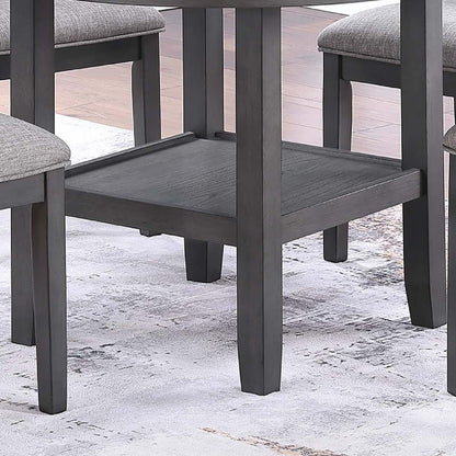 5 Piece Dining Set With Storage Shelves Round Table And Upholstered Side Chairs - Gray
