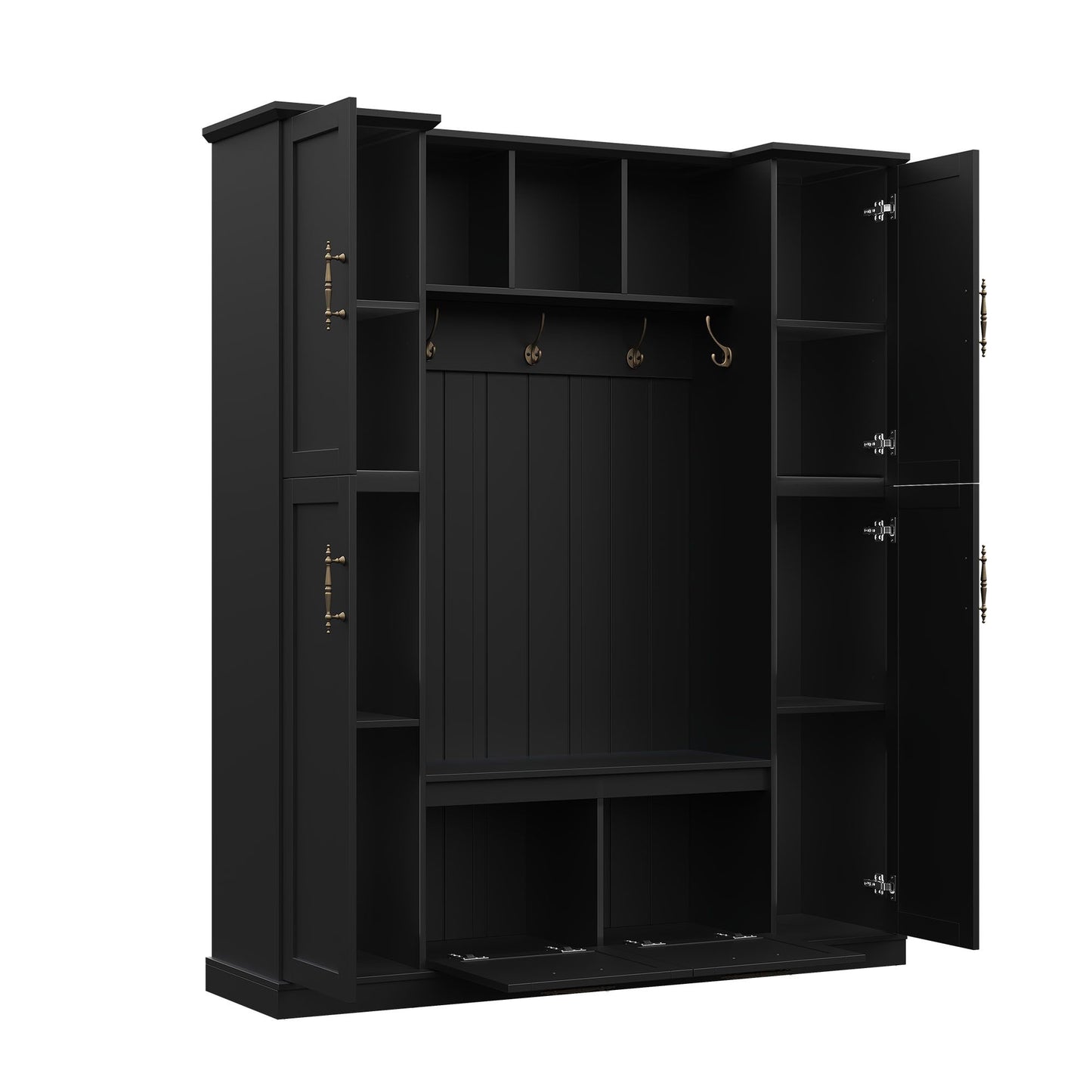 Hall Tree With 4 Side Cabinets