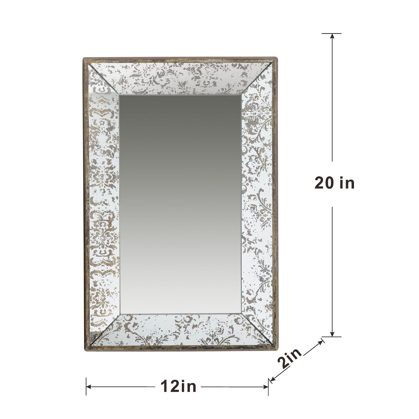 Antique Rectangle Mirror With Floral Accents, Mirrored Display Tray, Hanging Wall Mirror