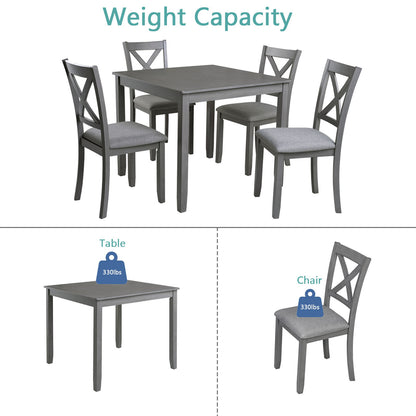 5 Piece Dining Table Set With 4 Chairs For Kitchen - Gray