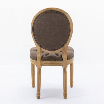 French Style Solid Wood Frame Antique Painting, Hand-Pulled Buckle Decoration Artificial Dining Chair With Nailhead Trim, Wood Legs
