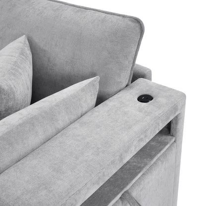 Modern Sectional Sofa U-Shaped With Movable Ottoman Storage Armrests And USB Ports