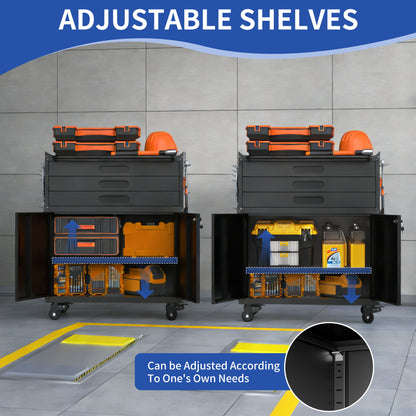Rolling Tool Cabinet Heavy Duty Garage Storage With Lockable Doors