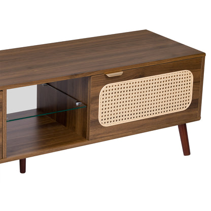 78" TV Stand With Ample Storage And Open Shelving - Walnut