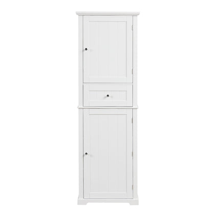 Tall Freestanding Bathroom Storage Cabinet With Drawer And Adjustable Shelf