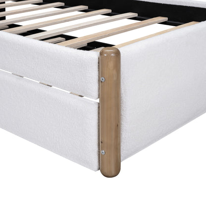 Upholstered Platform Bed With Wood Supporting Feet And Trundle