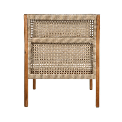 Acacia Wood Patio Furniture Club Chair, Outdoor Wicker Armchair, Deep Seating With Soft Cushions For Porch - Teak / Mix Brown