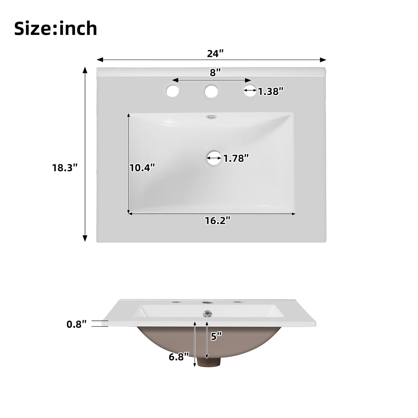 Bathroom Vanity With Sink, 1 Divided Drawer And 2 Soft Close Doors With Double Shelf