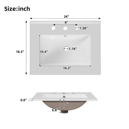 Bathroom Vanity With Flip Drawer, 2 Soft Close Doors, Adjustable Shelf And Ceramic Sink