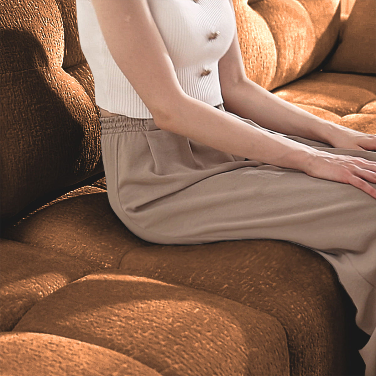 Modern Sofa & Pillows, Textured Cover, High Rebound Cushions