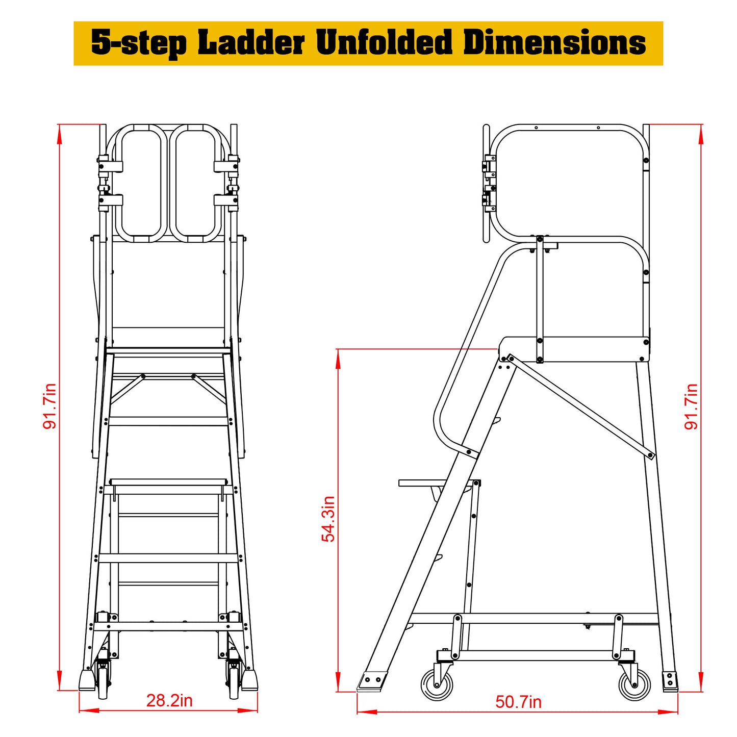 Heavy Duty Aluminum Rolling Platform Ladder With Steps, 375Lbs Capacity