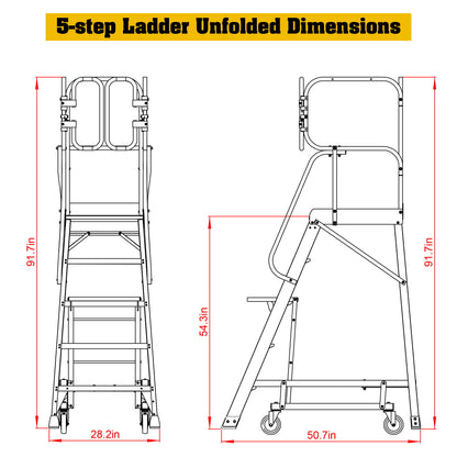 Heavy Duty Aluminum Rolling Platform Ladder With Steps, 375Lbs Capacity