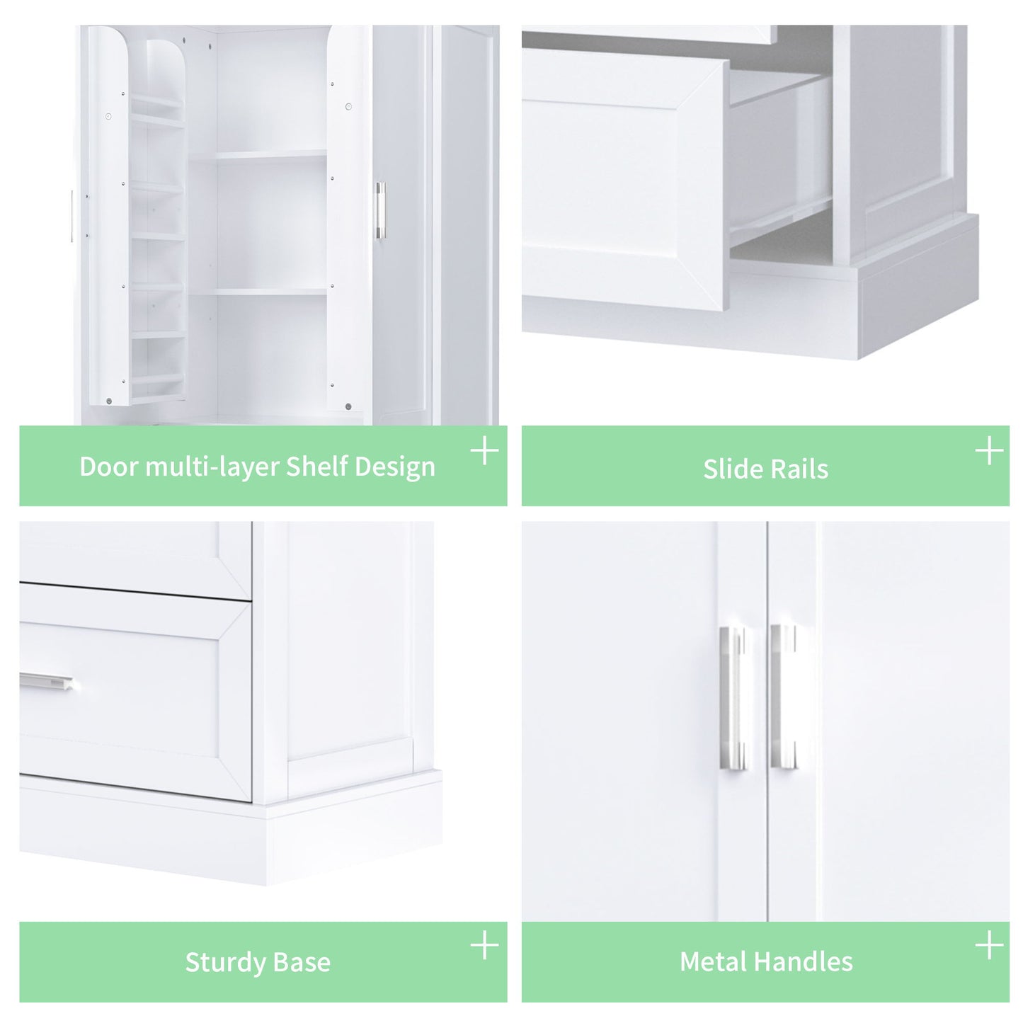 Tall Bathroom Storage Cabinet With 2 Doors And Drawers, Adjustable Shelf
