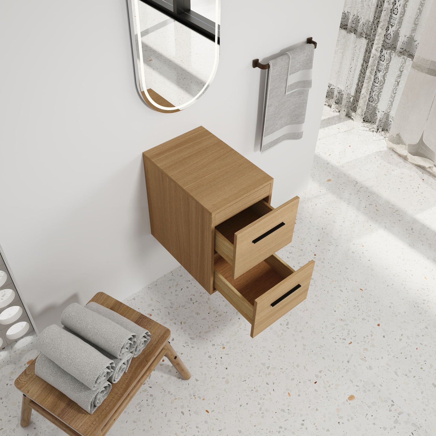 Floating Bathroom Vanity Drawer Base, Wall Mounted Storage With 2 Drawers - Light Oak