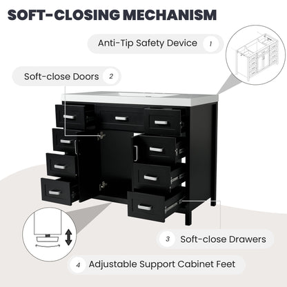 Bathroom Vanity With Sink, 2 Doors 8 Drawers, Soft Close System, Classic Design