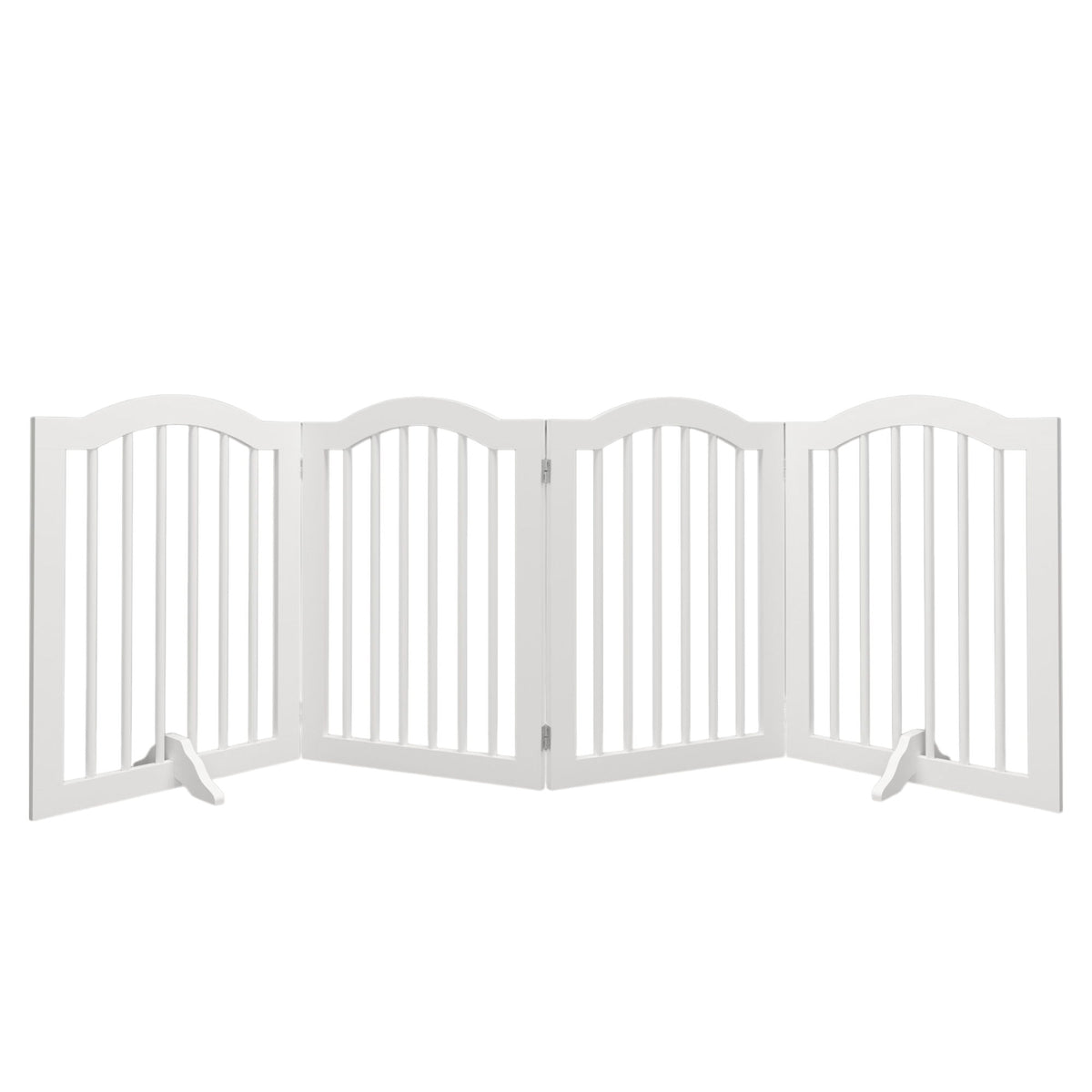 4 Panel Freestanding Pet Gate With Foldable Design And Support Feet - White