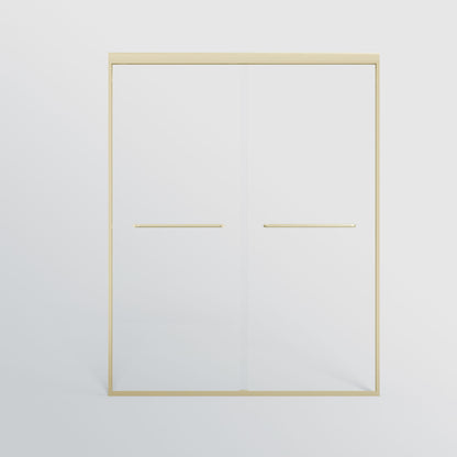 Double Sliding Shower Door, Semi-Frameless Bypass Bathroom Sliding Door With 1/4" (6 Mm) Tempered Glass For Walk-In Shower