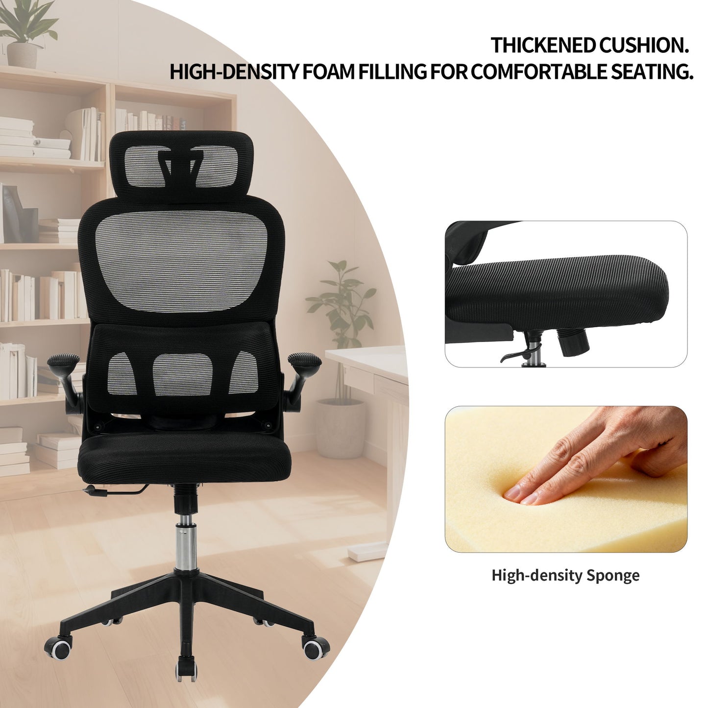 High Back Ergonomic Swivel Rolling Office Chair With Tilt Function, 3D Headrest, Lumbar Support - Black