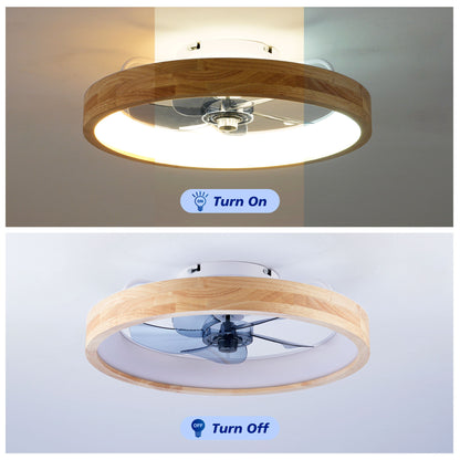 Ceiling Fans With Lights And Remote, 3000 - 6500K Dimmable Flush Mount LED Fan Light, 6 Speeds, Quiet DC Motor For Living Room - Matte White / Natural Wood