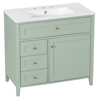 Bathroom Vanity With Sink, 3 Drawers & Cabinet With Adjustable Shelves