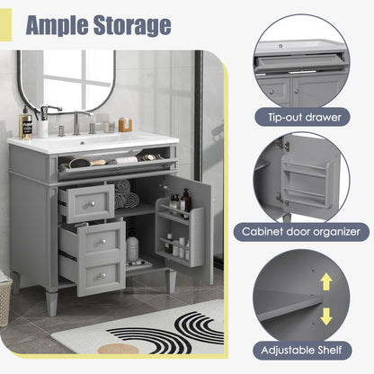 Bathroom Vanity With Top Sink, Storage Cabinet With 2 Drawers, Tip Out Drawer