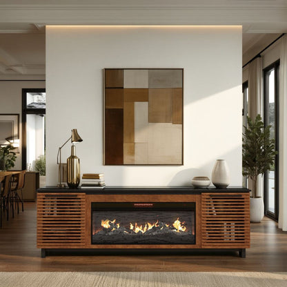 Fireplace TV Stand Console For TVs Up To 100" - Black / Bourbon