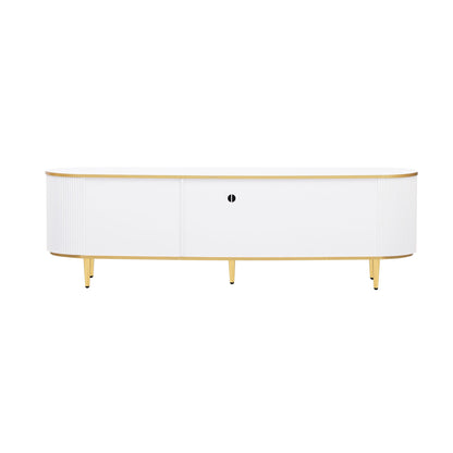 Modern TV Stand For TVs Up To 80", Entertainment Center With 4 Drawers And 1 Cabinet, Wood TV Console Table With And Handles For Living Room - White