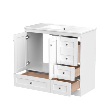 Shaker Free Standing Bathroom Vanity Cabinet & Sink, Soft Close Drawers, Soft Close Doors