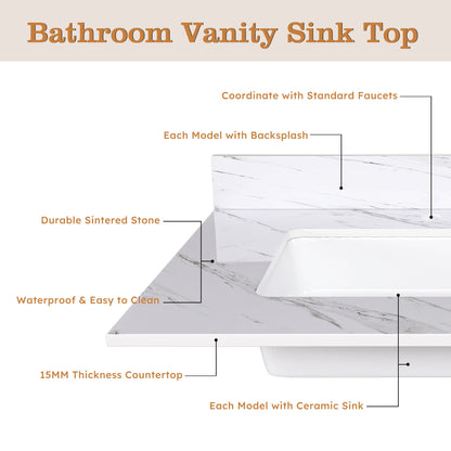 Bianco Carrara Venato Marble Vanity Top With Pre Drilled Faucet Hole And Undermount Sink