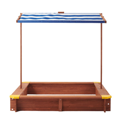 Kids Sandbox With Cover, Sand Box With Adjustable Canopy, Large Outdoor Cedar Sandpit For Backyard Play - Reddish Brown