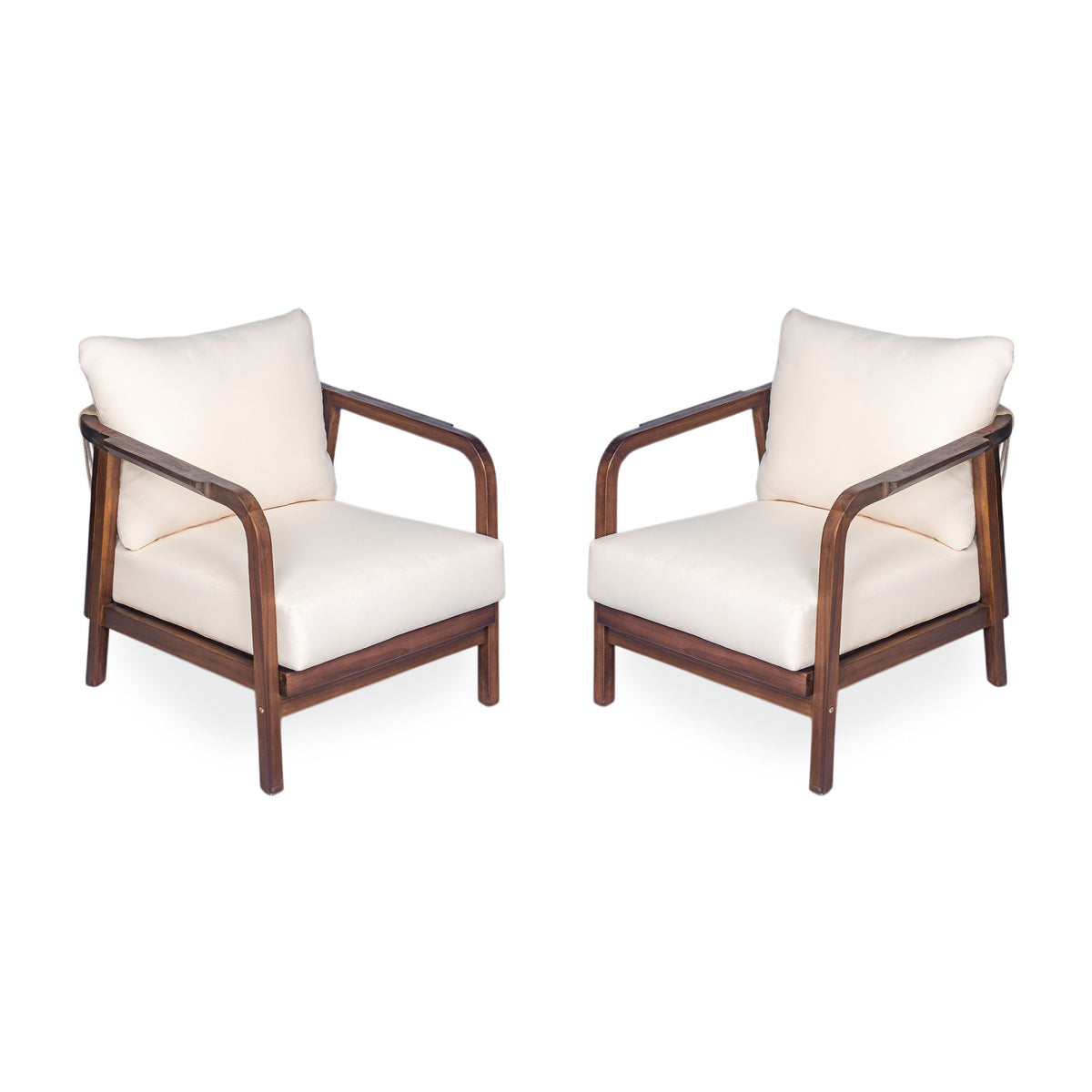 Outdoor Lounge Chair With Woven Backrest, Solid Wood Frame, Comfortable Cushions