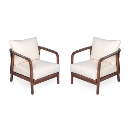 Outdoor Lounge Chair With Woven Backrest, Solid Wood Frame, Comfortable Cushions