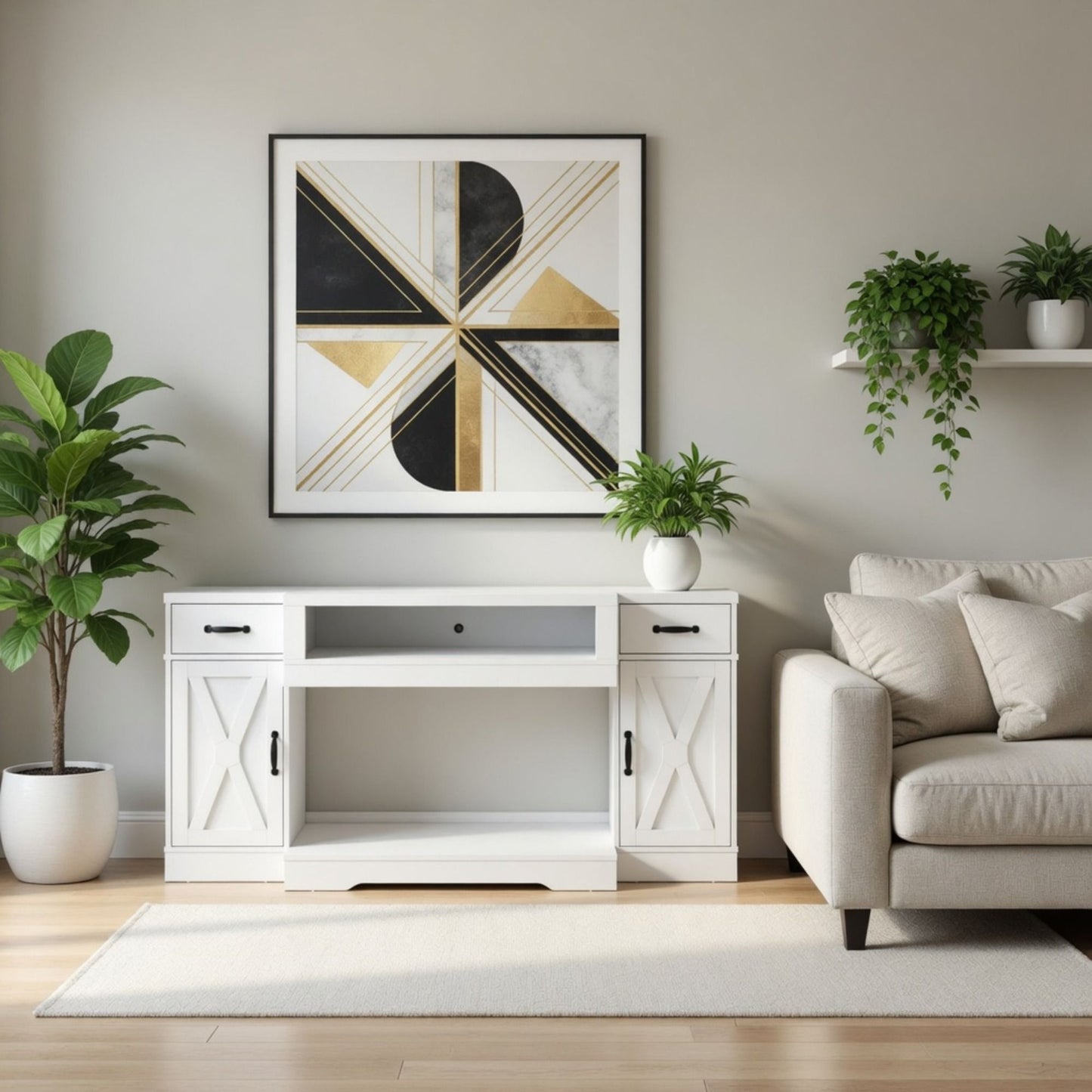 TV Stand With Adjustable Shelves & Double Doors