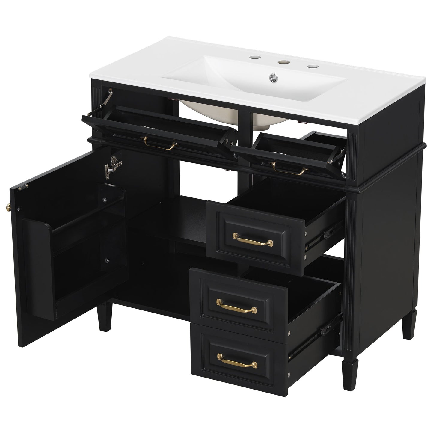 Modern Bathroom Vanity With Sink Top, Flip Drawer Design