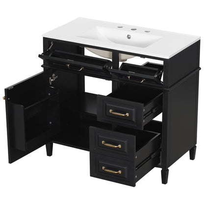 Modern Bathroom Vanity With Sink Top, Flip Drawer Design