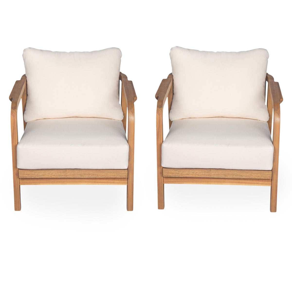 Outdoor Lounge Chair With Woven Backrest, Solid Wood Frame, Comfortable Cushions