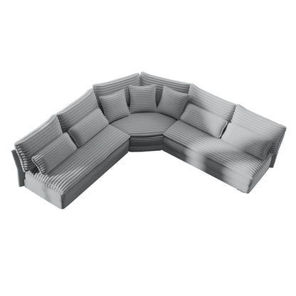 5 Seater L Shaped Sectional Sofa With Curved Corner, 7 Pillows