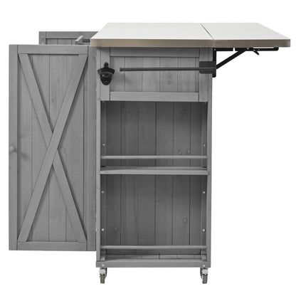 Outdoor Kitchen Island With Stainless Steel Top, Ample Storage Space, Towel And Spice Racks And A Bottle Opener