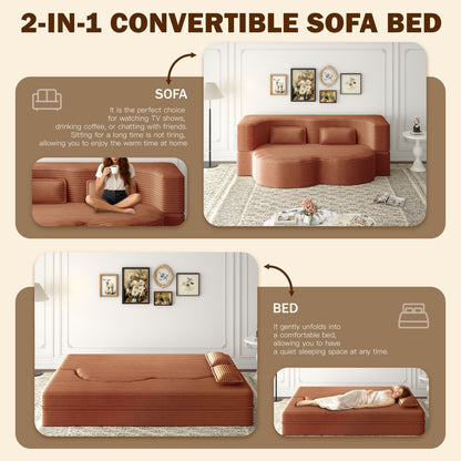 Modern Floor Sofa With 2 Pillows, Convertible Twin Size Folding Mattress For Living Room