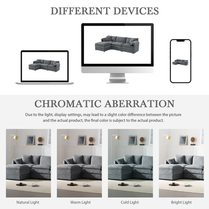 Modular Sectional With Deep And Wide Seat, Cloud Couch Set With Double Cushions Sofa With Movable Ottoman