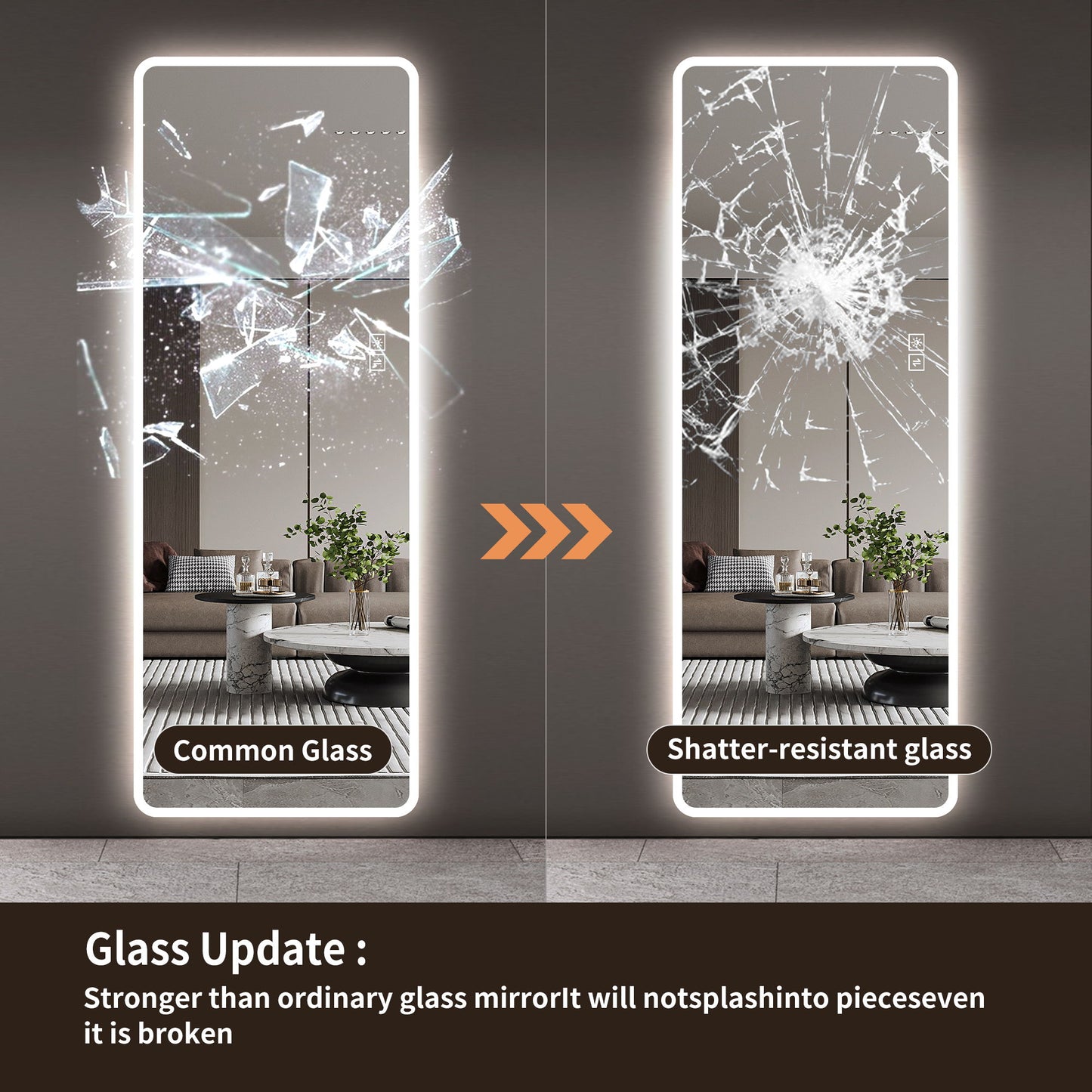 LED Full Length Mirror With Lights, Wall Mounted Full Body Mirror, Dimmable 3 Color Lighting, Anti Fog, Shatter Proof, Memory Function - Clear