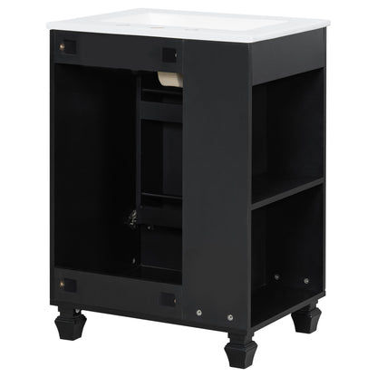 Classic Retro Bathroom Vanity With Sink, Door Shelf, Side Open Storage Frame