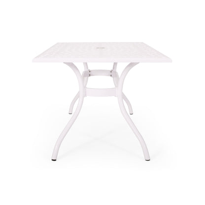 Celestine - Outdoor Cast Aluminum Dining Table With Floral Lattice Design And Umbrella Holder