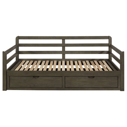 Twin Long 2 Drawer Daybed With Extendable Trundle, Storage Drawers, Fits Standard Mattress - Gray