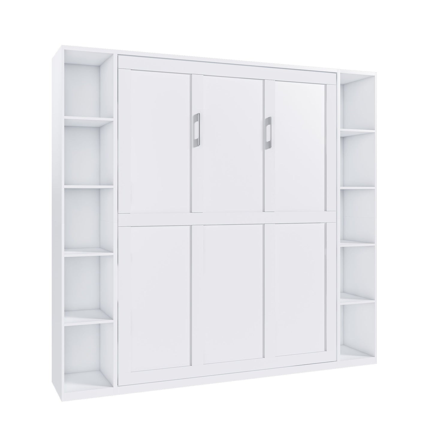 Queen Murphy Bed With Storage Cabinet, Foldable Wall Bed For Bedrooms - White